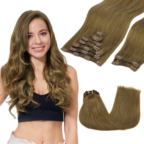 GOO GOO Clip in Hair Extensions Real Human Hair, 16inch 150g 9Pcs, 6B Medium Brown, Remy Human Hair Extensions Clip ins for Women, Natural Human Hair