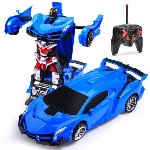 Transform Car Robot, Remote Control Super Car Toys with One-Button Deformation and 360°Rotating Drifting 1:18 Scale, Best Happy New Year Birthday Gifts for Boys Girls (Blue)