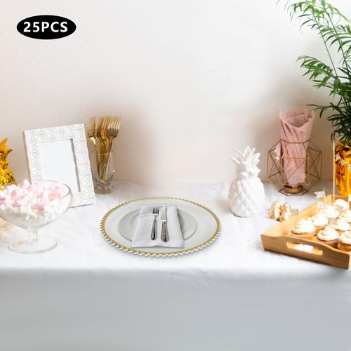 Clear Charger Plates Set, 25 PCS Round Serving Tray, 12in Reusable Serving Tray, Wedding Decoration Serving Tray, Patterned Snack Tray, Embossed Serving Tray for Table Dinner Kitchen Party Decoration