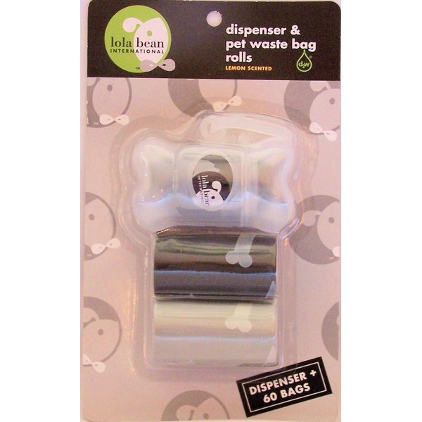 lola bean Pet Waste Dispenser (Clear White) & Scented Waste Bag 3 Rolls (Black & Gray)