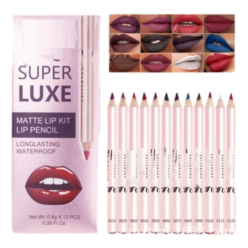 MAEPEOR Matte Lip Liner Set 12 Bold Colors Highly Pigmented Smoothly Velvet Lipliner Pencil Long Lasting Waterproof Lip Liners (Color 01)