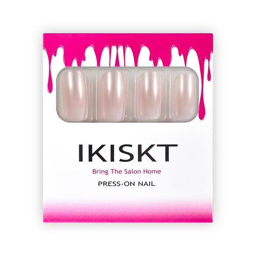 Elegant Pearl Pink French Press On Nails Medium - IKISKT Ombre Acrylic False Glue On Nails with Glue Sticker,Fit Perfectly & Natural Stick On Nails - 24PCS UV Gel Fake Nails Kit, Shine Gradient Pink
