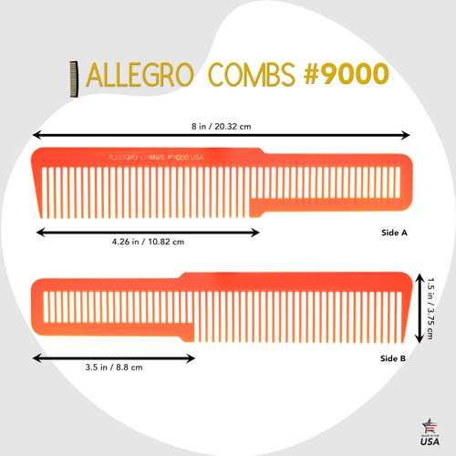 Allegro Combs 9000 Clipper Blending Cutting Wide Teeth Hair Comb For Fading Barbers Hairstylist Men Women Shower Comb Shampoo Styling 1 Piece (Neon Orange)