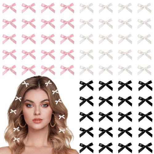 XLSXEXCL 60 Pcs Mini Bowknot Hair Clips for Women Girls Bow Hair Clips Solid Color Hair Ribbon Alligator Clips Barrettes Hair Accessories (Black Pink White)