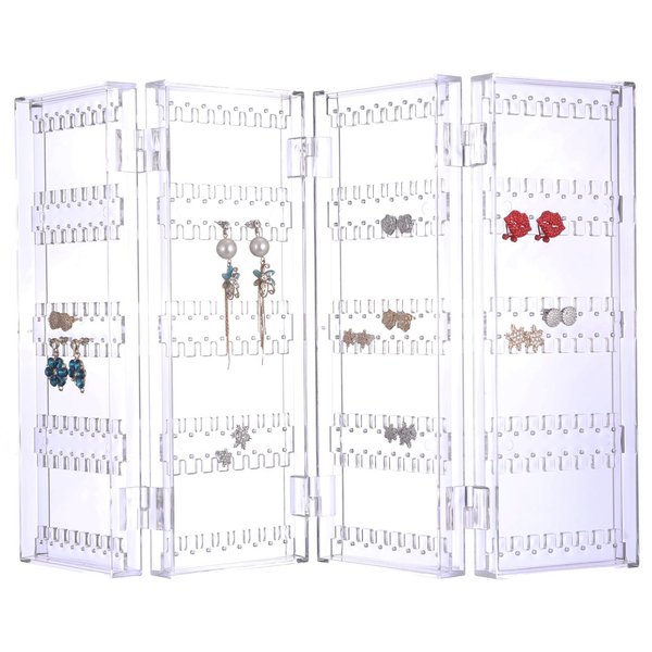 Sooyee Acrylic Earring Holder Organizer,256 Holes 5 Tiers Stud Organizer,4 Doors Foldable Necklace Jewelry Display Stands for Selling,Clear