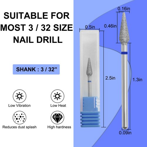 Vnjaoi Diamond Safety Bits Small Tapered Electric Nail Drill File Cuticle Cleaner Tool for Acrylic Nails Rotary Nail Drill Machine Manicure Pedicure Polishing (Medium)