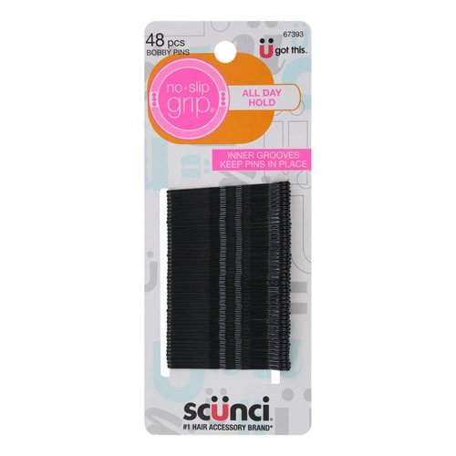 Scunci No-Slip Grip All Day Hold Bobby Pins, Black, 48-Pieces