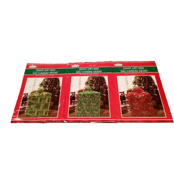 Giant Holiday Gift Bag 3 Pack 36 in x 44 in (Green & Red)