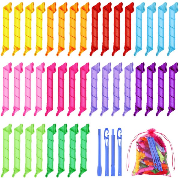 Yilloog Heatless Spiral Curlers, 40 Pieces Hair Curlers Kit, Heatless Curls Tools with 2 Hooks and 1 Storage Bag, for Women Long Medium Short Hair, Classic Style (11.8 Inch, Spiral)