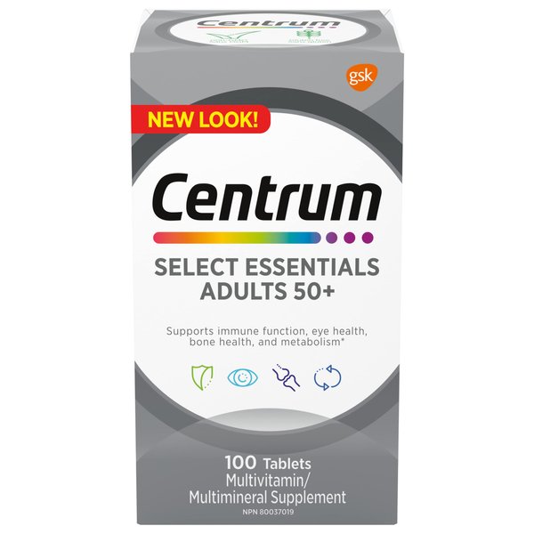 Centrum Select Essentials, Complete Multivitamin & Mineral Supplement, Adults 50+, 100 Tablets