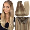 Full Shine Balayage Clip in Hair Extensions Real Human Hair Blonde Human Hair Extensions Clip ins Clip in Extensions Color 10 Fading to 16 and 16 Blonde Clip in Human Hair 7Pcs 120 Gram 22 Inch