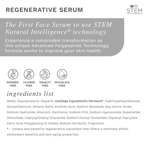 STEM Skin and Face Regenerative Serum, Facial Serum for Women, Skin Care Serum, Women Skin Care, Face Moisturizer Serum, 1oz Bottle