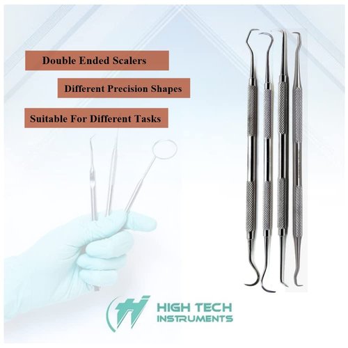 4 Pcs Double Ended Dental Scaler Made of Stainless Steel Reusable Tool Plaque & Tartar Remover Pick Suitable for Professional or Personal Use & Pet Oral Hygiene Care with Knurled Handle