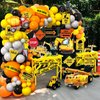 SNLN 152Pcs Construction Party Decorations Birthday Supplies Construction Balloon Arch Caution Tape Caution Sticker Construction Truck Foil Balloon Boy Kid Construction Theme Birthday Party Decoration