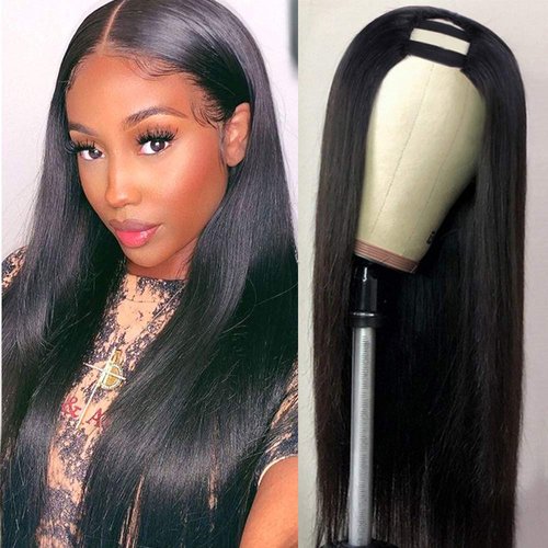 CanaryFly U Part Wigs Human Hair Wigs For Black Women Brazilian Straight Human Hair Wigs None Lace Front Wigs Glueless Natural Color U-part Wigs Hair Extension Clip(20inch, U-Part wig)