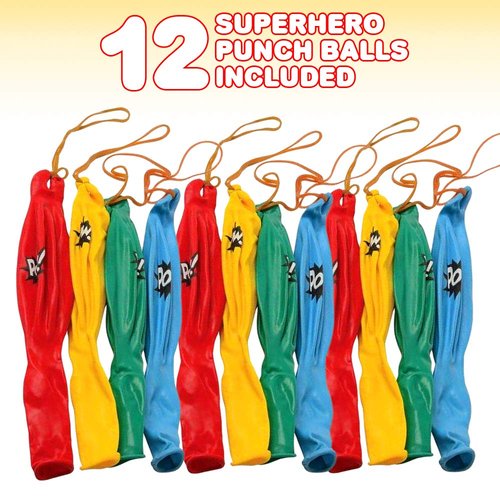ArtCreativity Superhero Punch Balls, Set of 12, Durable Latex Balloons with Rubber Bands, Superhero Party Supplies, Party Favors & Decorations, Goodie Bag Fillers for Kids in Assorted Fun Colors