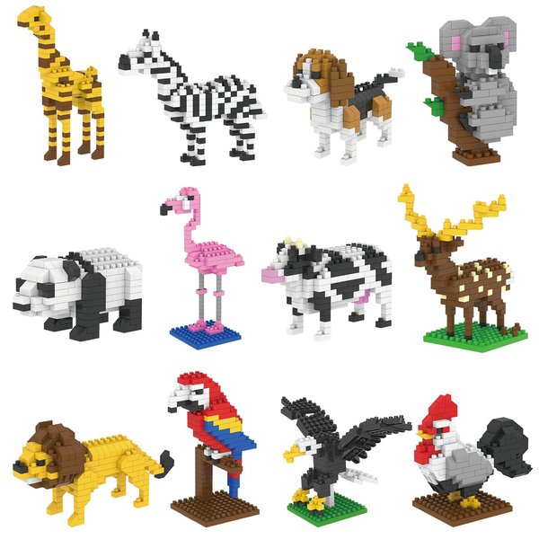 HOLYFUN 12 Pack Birthday Party Favors for Kids, Animals Building Blocks Bulk Small Toys for Pinata, Goodie Bags, Classroom Treasure Box Prizes