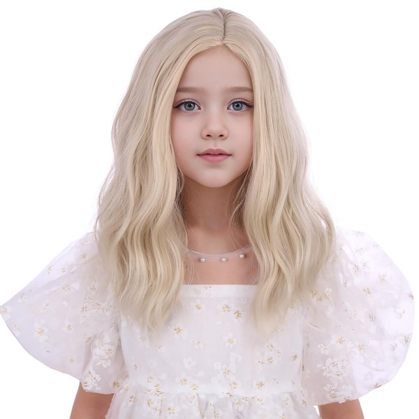 Edivd Kids Light Blonde Wig Short Blonde Side Part Wig for Girls Short Light Blonde Curly Wavy Wig for Child Heat Resistant Synthetic Wig with Wig Cap