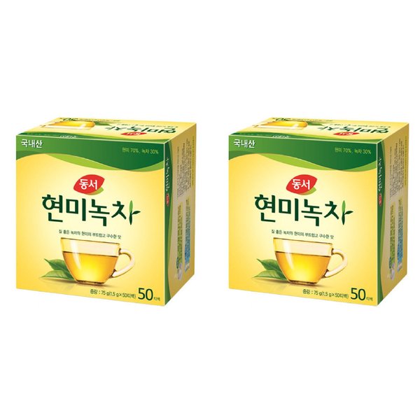 Dong Suh Korean Tea (Brown Rice Green Tea (현미녹차), 50 TB x 2 Pack)