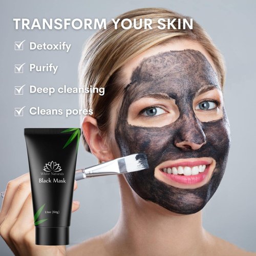 White Naturals Charcoal Black Face Mask, Peel-Off Facial Mask For Deep Cleansing, Clear & Smooth Skin, Remove Blackheads, 2 oz