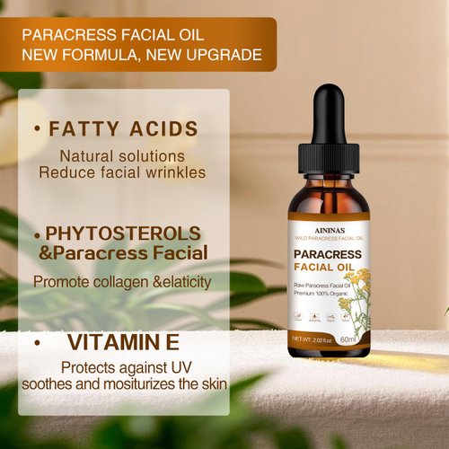 AIninas Paracress Facial Oil - 100% Organic Anti-Aging Face Oil for Wrinkle Reduction, Intense Hydration Skin - Targets Fine Lines, Dark Spots- For All Skin Types, 2.02 fl.oz