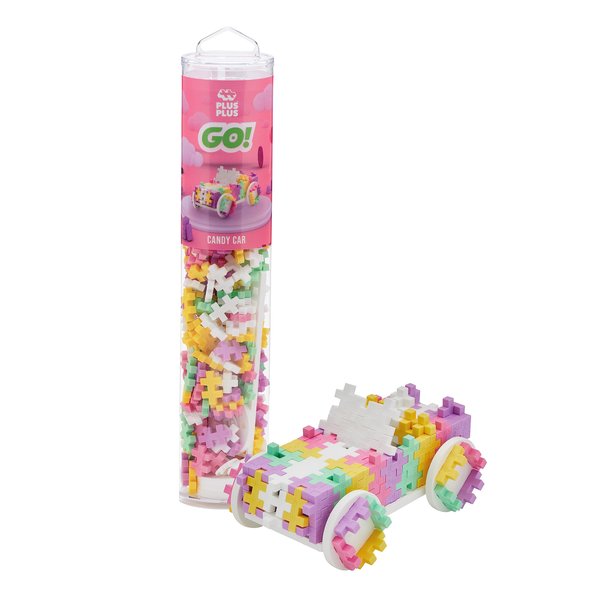 Plus Plus Car Building Block Kit, 3D Puzzle Stem Toy Set for Kids, 200 Mini Interlocking Pieces - Candy Tube