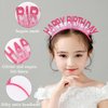 SuPoo Hot Pink Happy Birthday Headband Birthday Crown for Women Tiara for Girls Glitter Hair Band Princess Crown Queen Birthday Girl Headband Hats Party Headwear Decorations Hair Accessories Gift