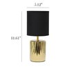 Simple Designs LT1132-GLD 11.61" Tall Contemporary Ruffled Metallic Gold Capsule Bedside Table Desk Lamp w Black Drum Fabric Shade for Home Decor, Bedroom, Living Room, Entryway, Office