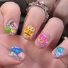 Cute Press on Nails Square Short Length 24Pcs Glossy Full Cover Artificial Fake Nails with Cartoon Ocean Designs Acrylic False Nails Glue on Nails Square Stick on Fingernails for Women Girls