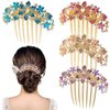 KuuGuu 4 PCS Women Rhinestone Inlaid Flower Hair Comb Flower Floral Hair Combs Bridal Wedding Hair Pin Crystal Rhinestones Hairpin Women Hair Side Combs Hair Accessories for Women