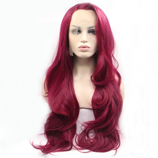 Xiweiya Burgundy Wavy Hair Long Wine Red Wig Side Parting Soft Lace Front Wig Heat Resistant Drag Queen Wigs Replacement Wig Cosplay Wigs 22 Inch