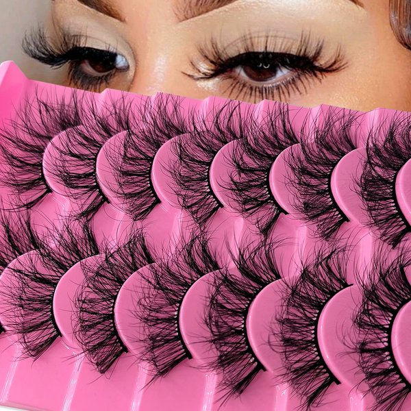10 Pairs Fluffy Faux Mink Lashes Wispy False Eyelashes, Wispy Dramatic Lashes 20MM Long Lashes, Thick Volume Crossed Soft Curly Fake Lashes Lightweight Big Eye Lashes Pack(04)