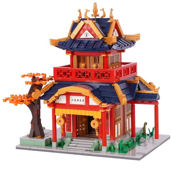 Geniteen Chinese Architecture Building Blocks Set, Chinese Ancient Architecture Model Micro Building Kit Creative DIY Construction Toy (Pawn Shop)