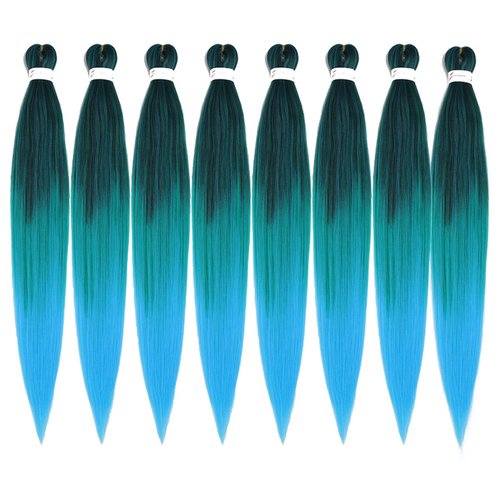 Pre Stretched Braiding Hair 8 Packs 30 inch Long Braiding Hair Prestretched Crochet Braids Hair Professional Yaki Straight Synthetic Hair Extensions(30",1B/Green/Blue)