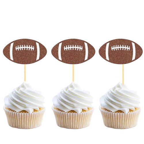 24Pcs Glitter Football Cupcake Toppers for Football Party Decorations, Football Player Cupcake Toppers - Football Theme Cake Topper Football Theme Baby Shower Party Decorations (Football B)