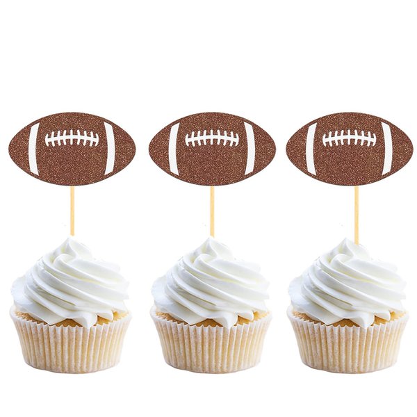 24Pcs Glitter Football Cupcake Toppers for Football Party Decorations, Football Player Cupcake Toppers - Football Theme Cake Topper Football Theme Baby Shower Party Decorations (Football B)