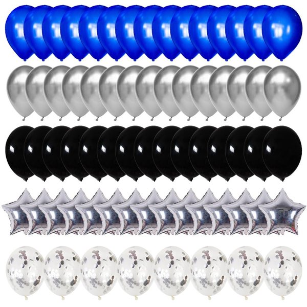 Blue and Black Silver Confetti Balloons,12inch Dark Royal Blue Black Sliver Party Latex Balloons for Boys Video Gaming theme party Birthday Graduation Party Decoration