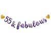 55 & Fabulous Banner, Purple Glitter Paper Banner Sign Garlands,55th Birthday/Anniversary Party Decorations Supplies,Letters Purple,SUNbetterland