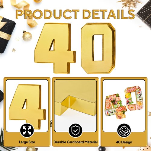 Datyiiha Cardboard Number for Charcuterie 40 Set Fillable Tray 10.2'' Gold Charcuterie Paper Box for 40th Birthday Anniversary Party Decorations Chocolate Candy Cupcake Container