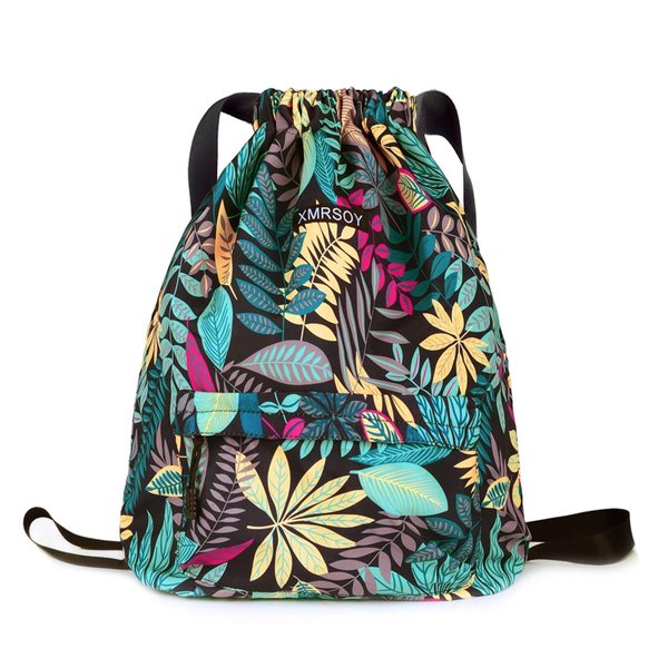XMRSOY Gym Drawstring Backpack Water Resistant String Bag Nylon Cinch Sport Bag Leaf Sackpack