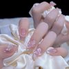 Rchovsam Medium Length Press On Nails Square Fake Nails Butterfly and Flowers Glue on Nails Ribbons with Pearls Glitter Stick on Nails for Womens Girls