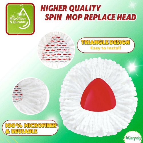 [New Upgraded] 4 Pack Spin Mop Replacement Heads Compatible with EasyWring 1-Tank System, Reusable Mop Replace Head Used for 5.7in Core Triangle Mop, Easy to Replace (White)