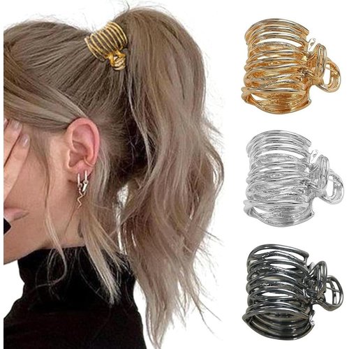 NT-ling Ponytail Clip, High Ponytail Holder，Hair Clips Medium Hair Claw Clips, 1.4 Inch Metal Claw Clips for Thick Hair, Shark Hair Clips for Thick Long Hair(3 Colors)., Gold, Silver, Black