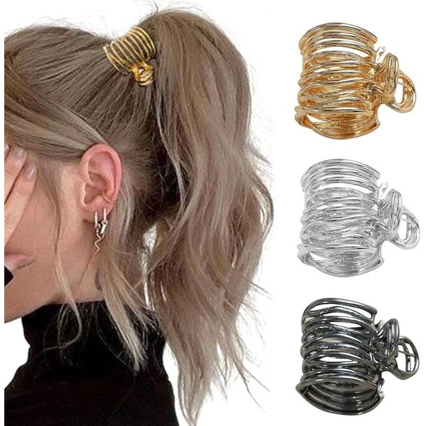 NT-ling Ponytail Clip, High Ponytail Holder，Hair Clips Medium Hair Claw Clips, 1.4 Inch Metal Claw Clips for Thick Hair, Shark Hair Clips for Thick Long Hair(3 Colors)., Gold, Silver, Black