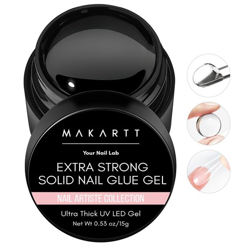 Makartt Solid Nail Glue Gel, Extra Strong Gel Nail Glue for Press On Nails and Nail Tips Long-Lasting Strong Adhesion Nail Glue for Acrylic Nails Clear Hard Gel for Nail Art Home Salon UV Light Cured