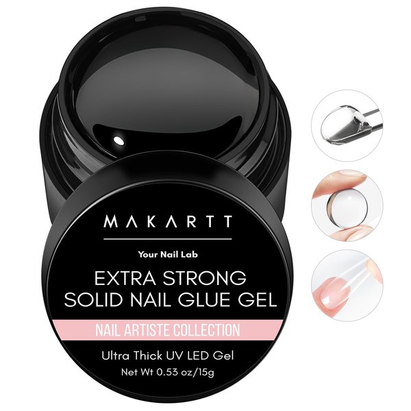 Makartt Solid Nail Glue Gel, Extra Strong Gel Nail Glue for Press On Nails and Nail Tips Long-Lasting Strong Adhesion Nail Glue for Acrylic Nails Clear Hard Gel for Nail Art Home Salon UV Light Cured