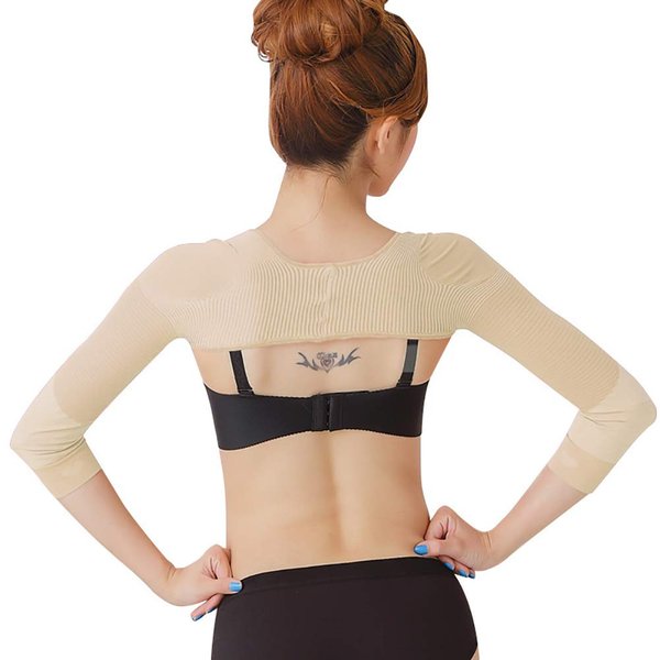 Gudessly Women's Slimming Arm Shapers Back Shoulder Support Wrap Correct Posture Corrector Humpback (XL(fit US M), Nude)