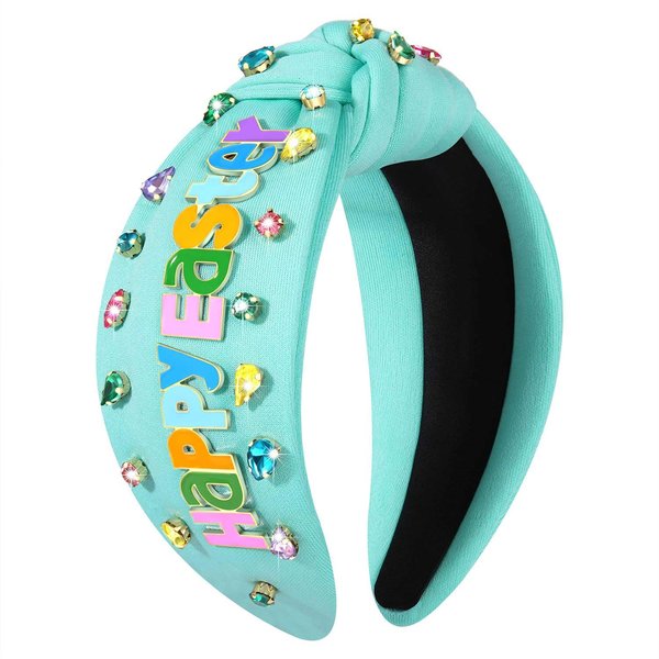 Easter Headbands for Women Colorful Easter Egg Carrot Bunny Headband Embellished Crystal Rhinestone Wide Top Knot Headband Easter Outfits Accessories Spring Holiday Headwear Gifts (Happy Easter 2)