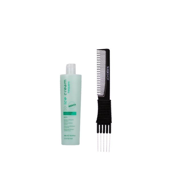 kuss Inebrya Ice Cream Frequent Refreshing Shampoo (10.14 oz) with Teasing Comb Pack of 1