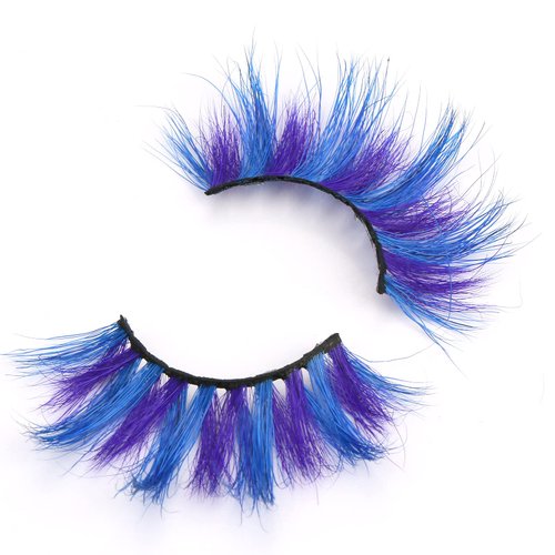 FOXSCOS 25mm Colored Eyelashes,Halloween 3D Mink Lashes with Color,Beautiful Natural Wispy Colorful False Eyelashes 1 Pair for Christmas New Year Party Ball Cosplay（Blue-purple 2 colors）